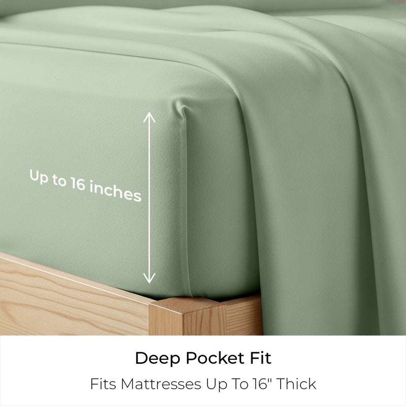 Mellanni Cotton Flannel Sheet Set - Double Brushed for Added Softness & Comfort - Deep Pocket Fitted Sheet up to 16" - 4 Piece Set (Queen, Sage) - Image 4